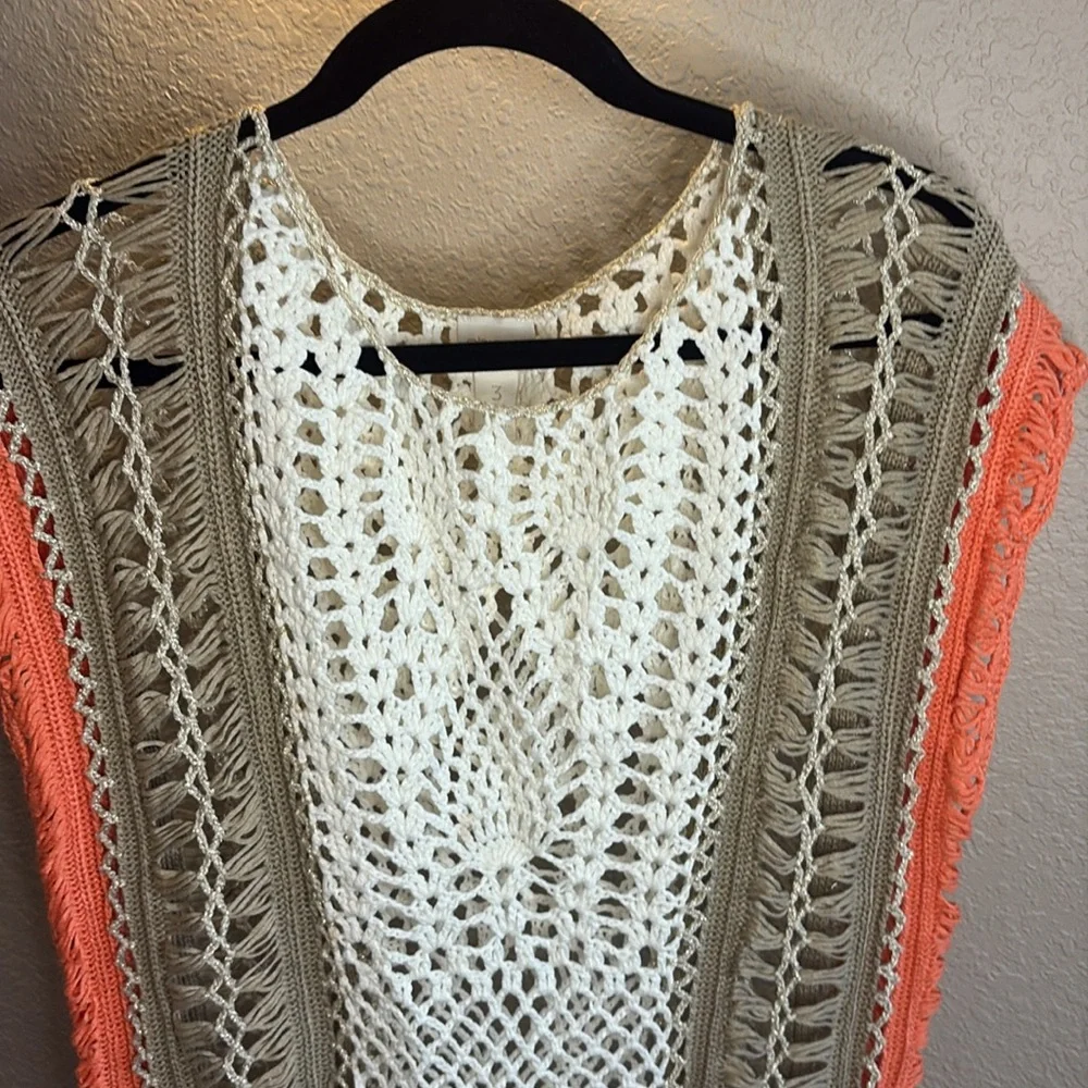 Chico's Boho Crochet Floral Knit Festival Open Knit Sweater/ Size 3/ XL - Picture 3 of 9